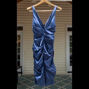 Navy Satin Bodycon Cocktail Dress